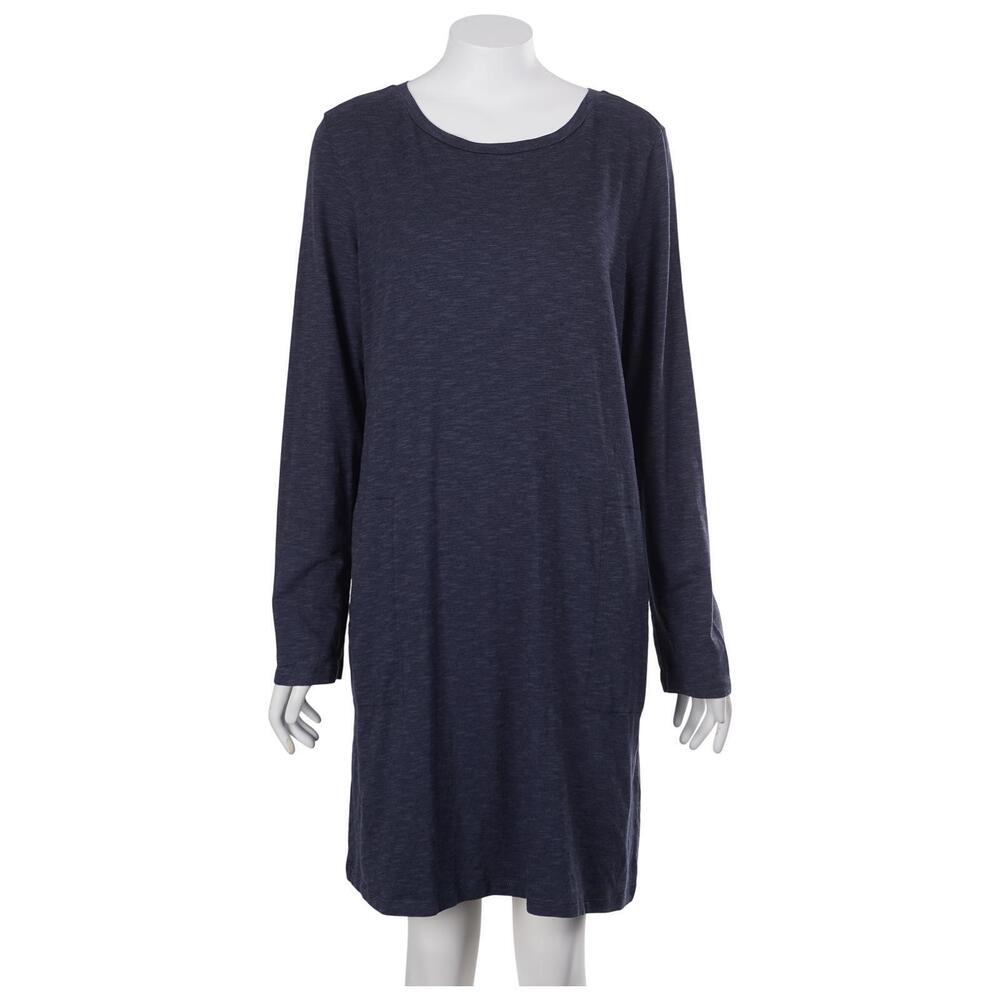 Toad&Co Windmere II Dress M Blue Cotton Blend Long Sleeve Pockets Casual Shift